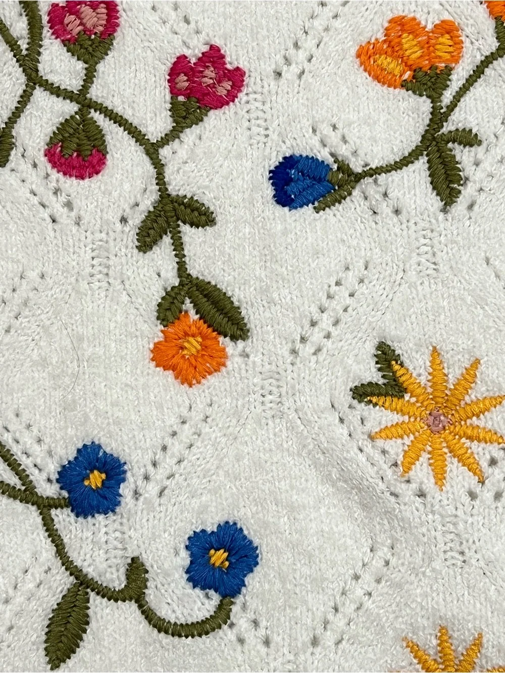 Francesca's White Floral Embroidered Pointelle Knit Mock Neck Sweater Sz Medium